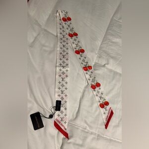 Hair Scarf/Bag Scarf Luxury Red, White and Gray Monogram Scarf! NWT